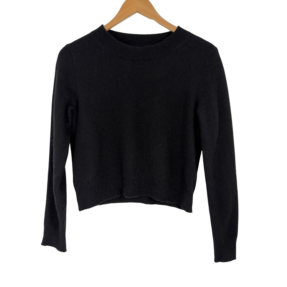 Reformation Black Recycled Cashmere Cropped Crew Neck Sweater Size M